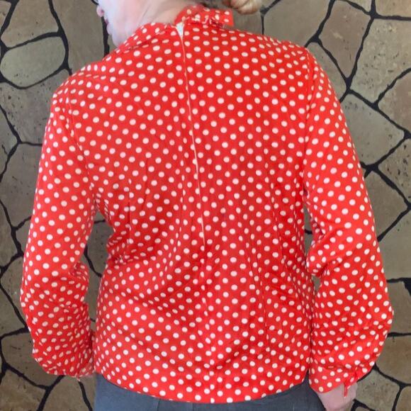 Vintage 70s Red Polka Dot Blouse with Bow Neck – Stoner Square, Size 16 - Picture 9 of 16